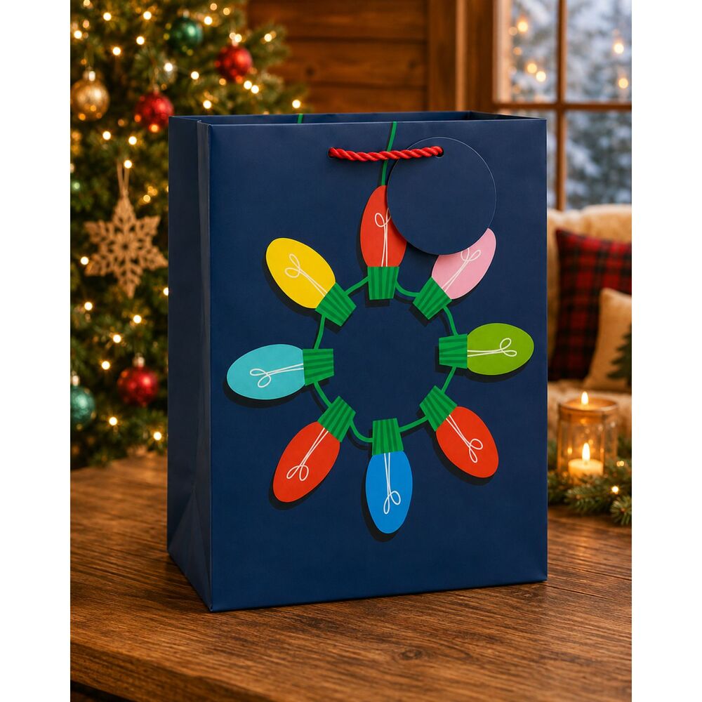 Hallmark Christmas Gift Bags Colorful Bulbs Blue 8x10x4 Set of 10 NEW